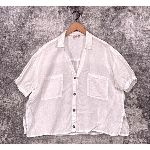 Anthropologie Tops - Anthropologie Top Large Womens Pilcro White Linen Button Up Boxy Shirt